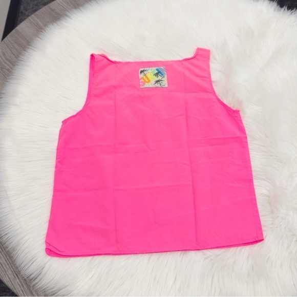 Vintage 80s Shell Shock surf neon tank bright pink single stitch nylon - Picture 1 of 4